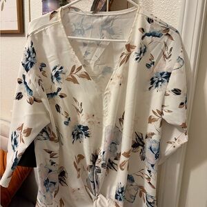 Amazon White and Blue Floral Blouse